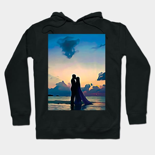 Couples wedding on beach Oil Painting Art Hoodie by Aziz